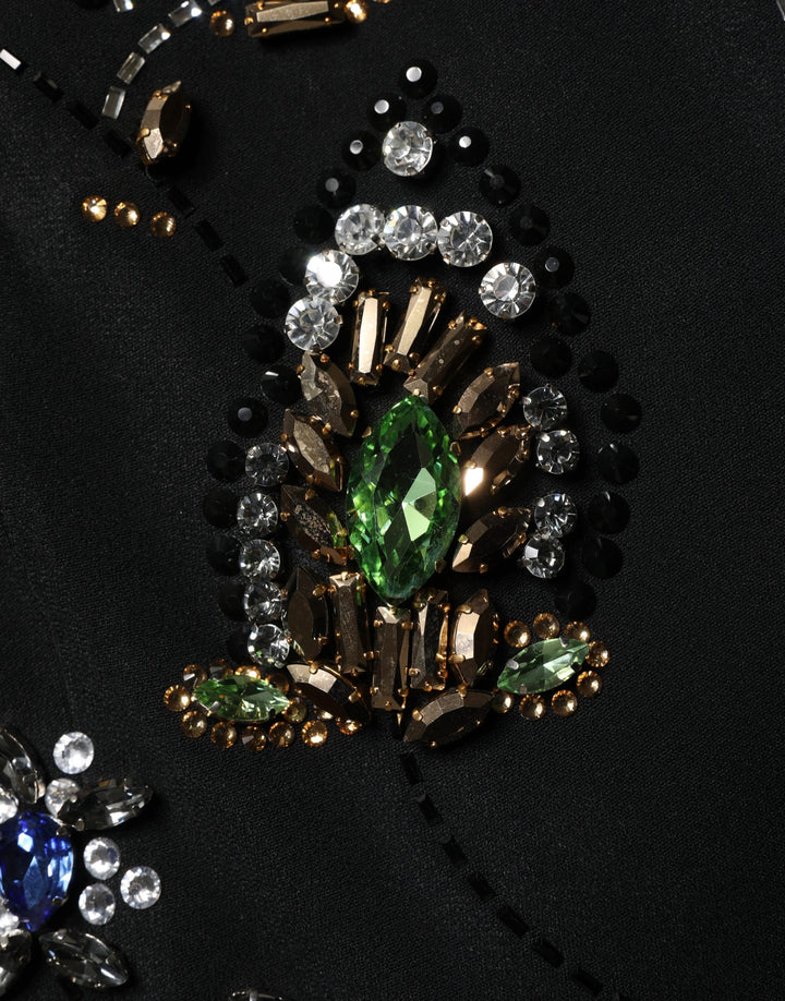 Dolce & Gabbana Black Sleeveless Floral Bead Embellishments Dress