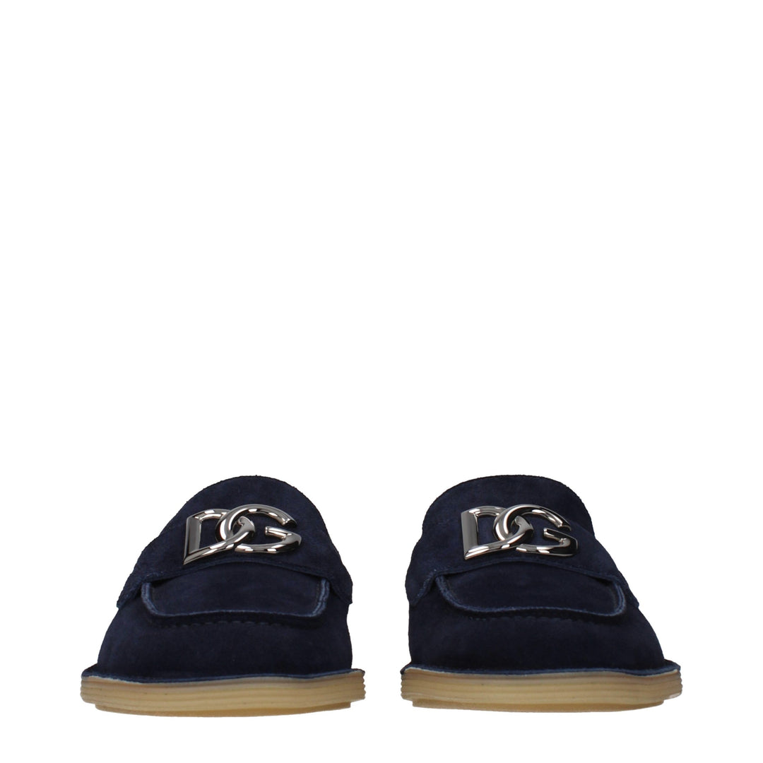 Dolce & Gabbana Blue Leather Slip-On Loafers