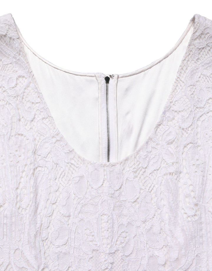 Dolce & Gabbana White Floral Lace Sleeveless Midi Dress