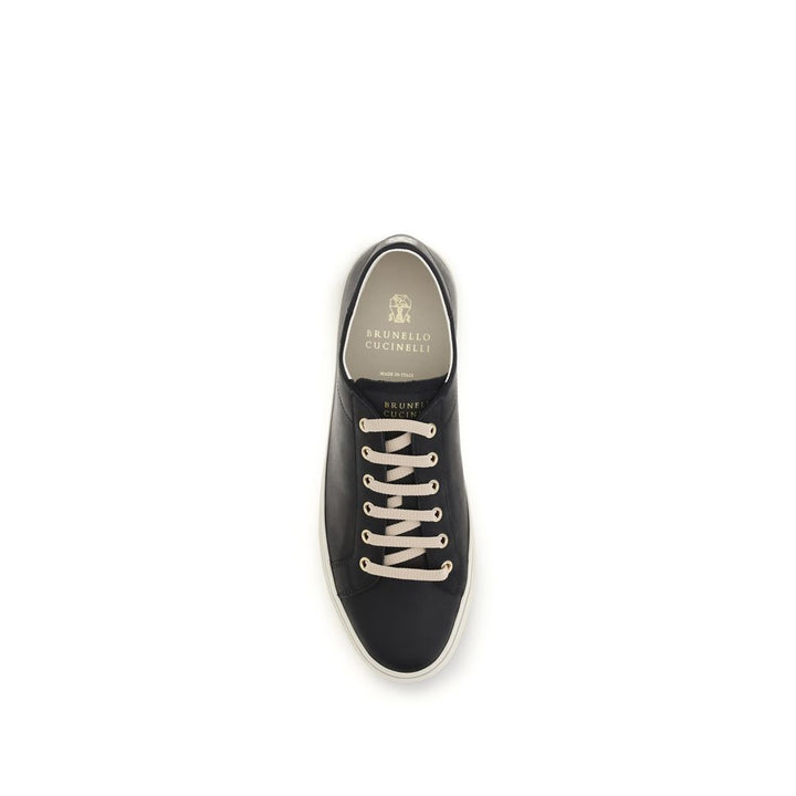 Brunello Cucinelli Black Calf Leather Bos Taurus Low Top Sneakers