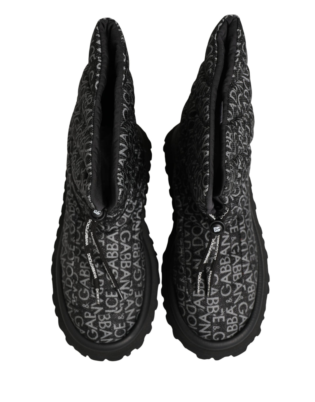 Dolce & Gabbana Black Logo Print Lace Up Snow Boots Shoes