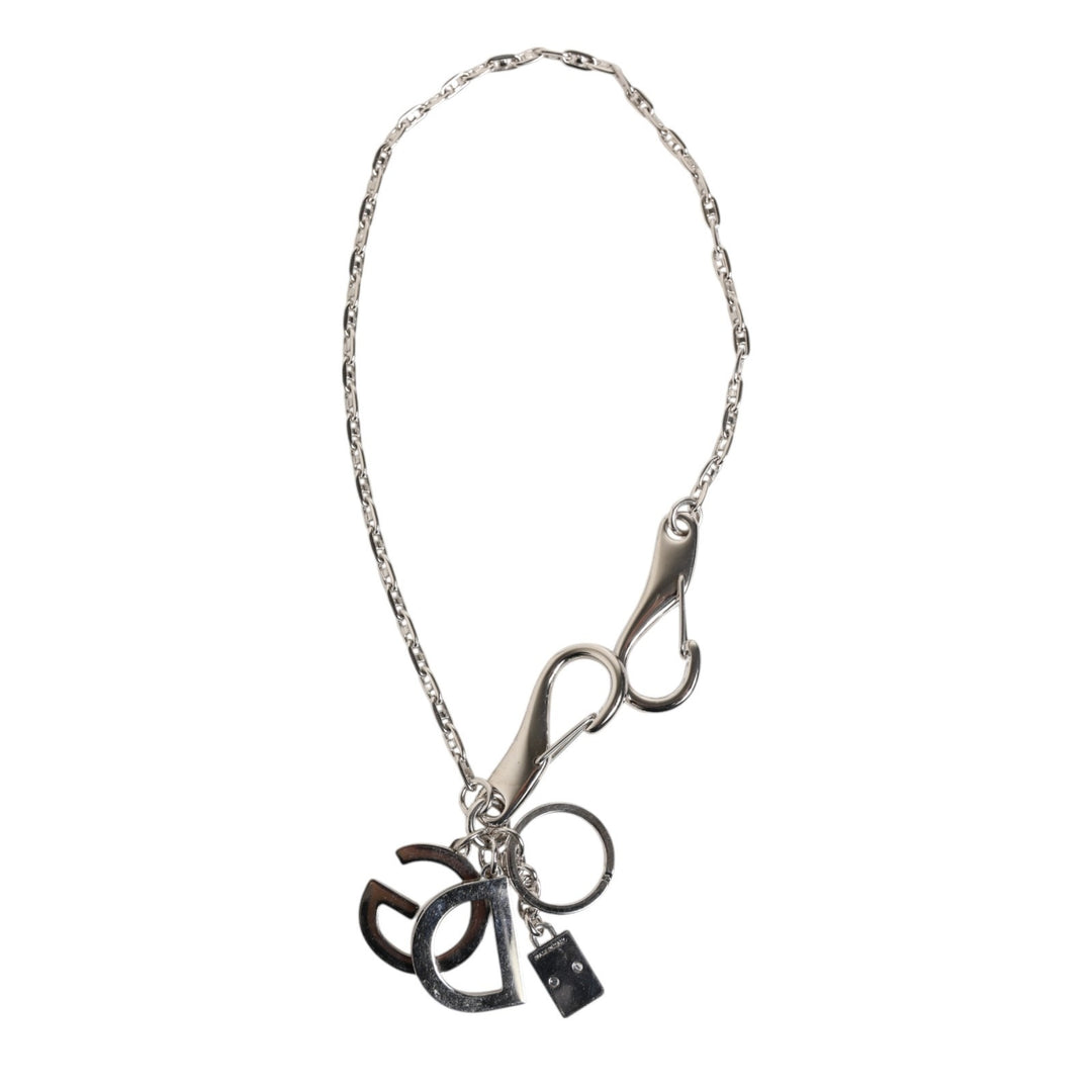 Dolce & Gabbana Silver Tone DG Logo Keychain Key Holder Bag Charm Keyring