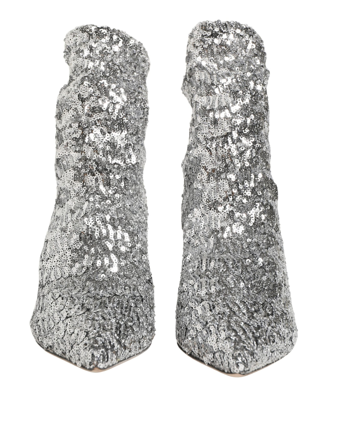 Dolce & Gabbana Silver Sequined Short Boots Stretch Shoes