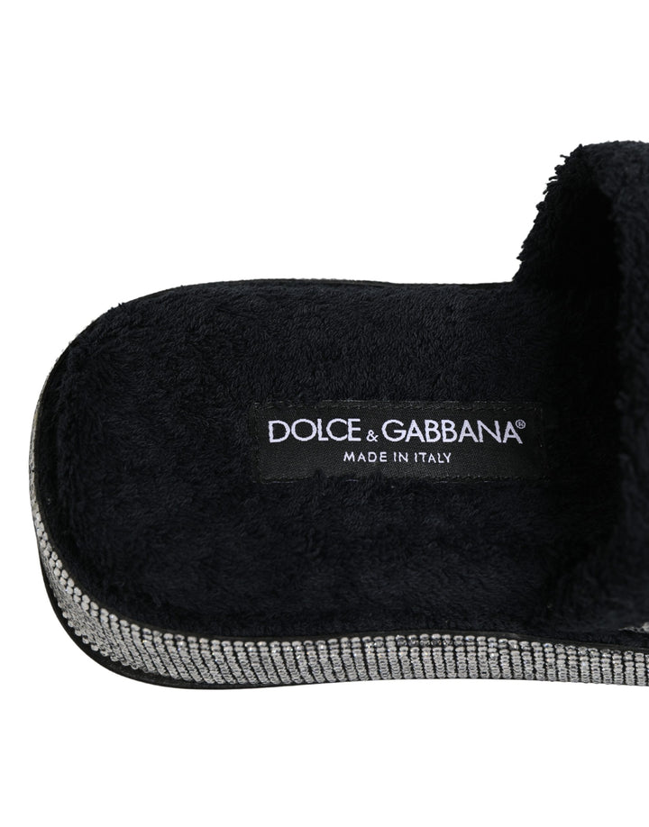 Dolce & Gabbana Black Crystal Embellished Platform Slides Shoes