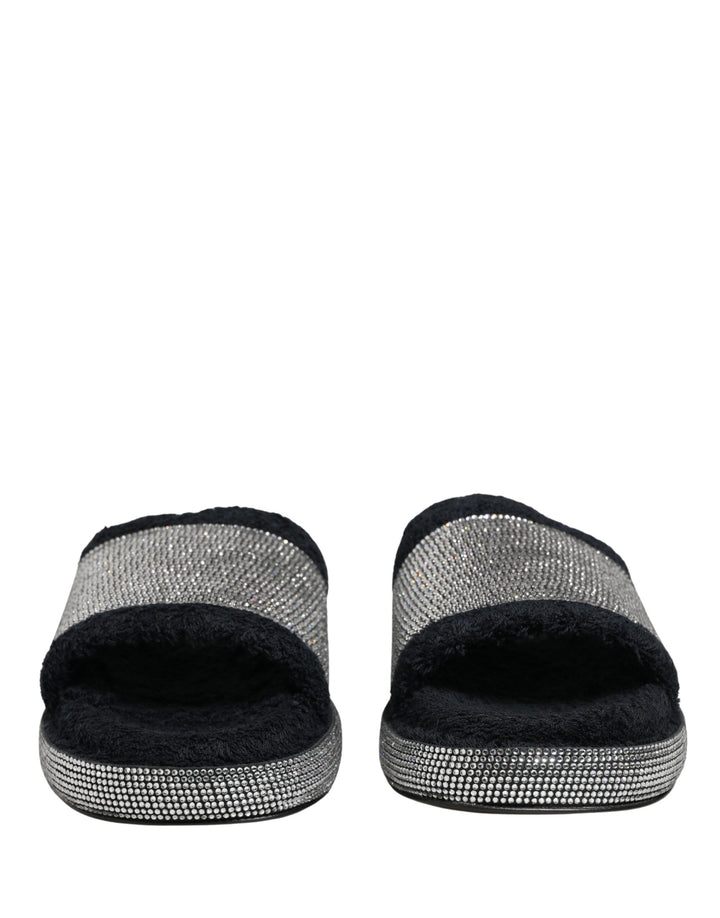 Dolce & Gabbana Black Crystal Embellished Platform Slides Shoes