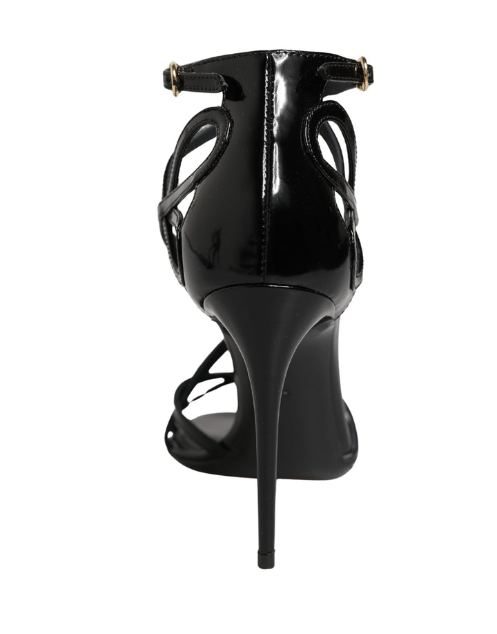 Dolce & Gabbana Black Leather Stiletto Heel Sandals Shoes