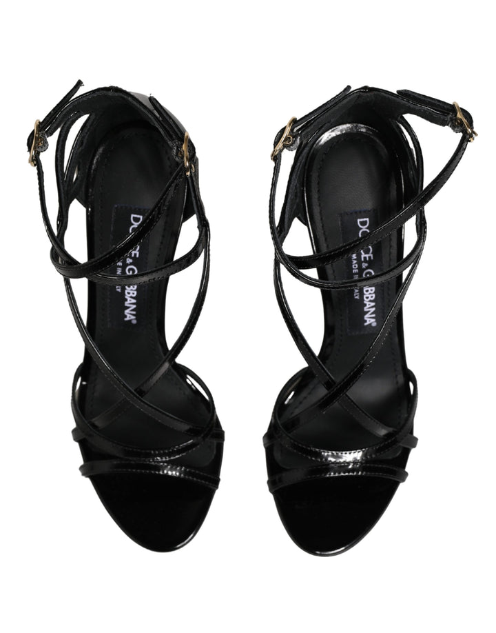 Dolce & Gabbana Black Leather Stiletto Heel Sandals Shoes