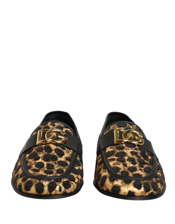 Dolce & Gabbana Black Gold Leopard Pony Skin Loafers Shoes