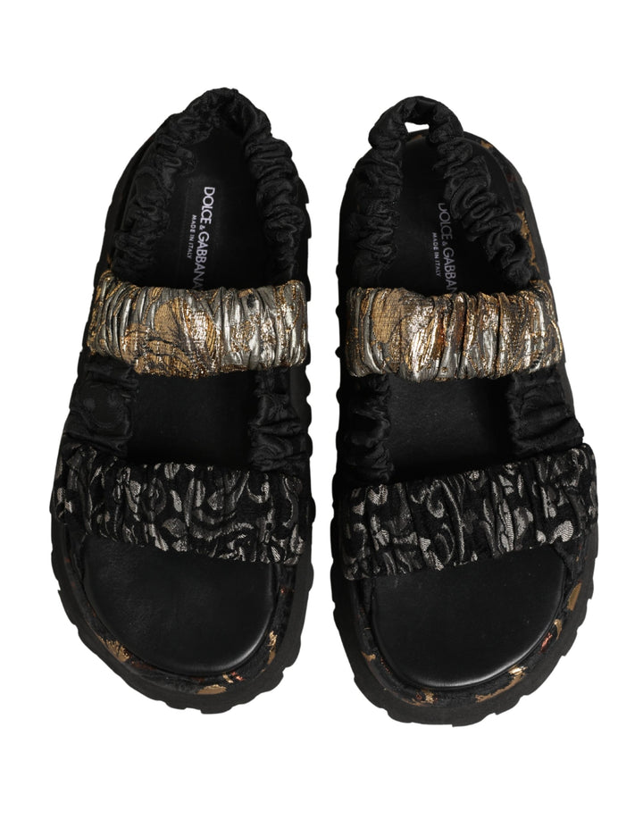 Dolce & Gabbana Black Ruching Detail Flats Men Sandals Shoes