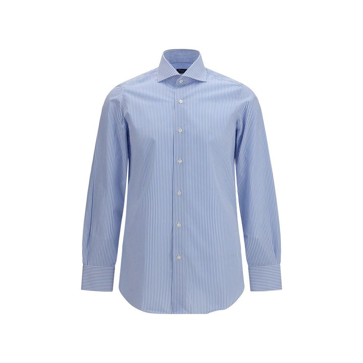 Finamore Blue Cotton Pattern Shirt