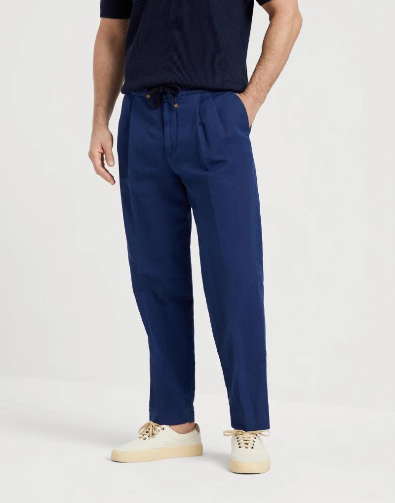 Brunello Cucinelli Blue Linen Casual Pants