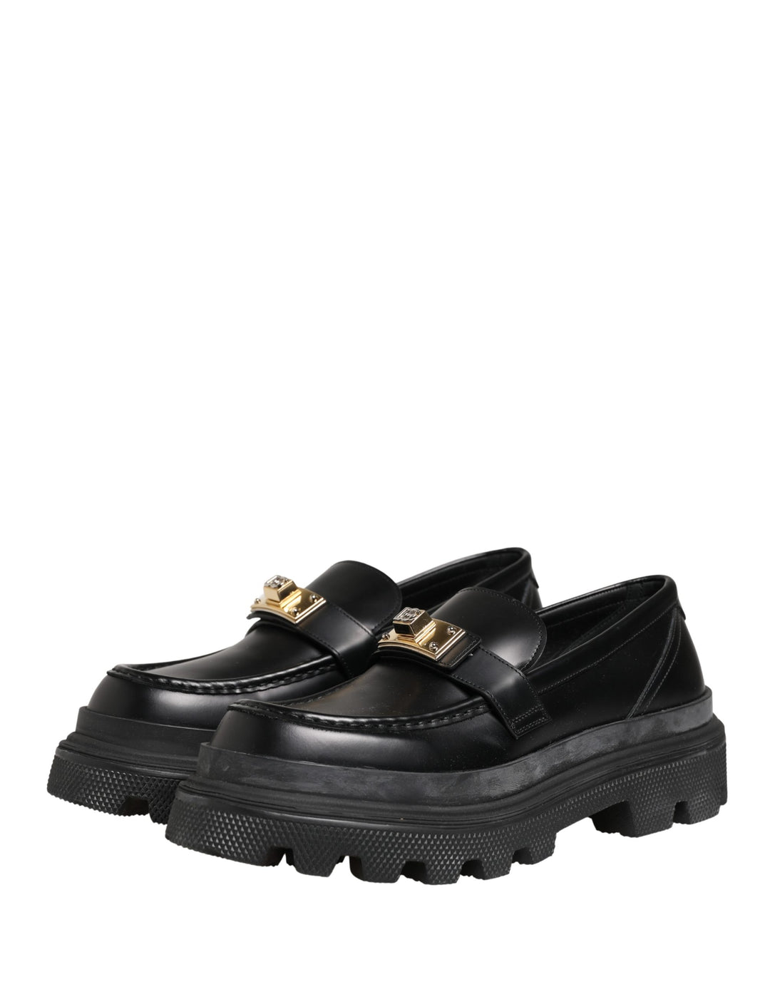 Dolce & Gabbana Black Chunky Sole Leather Men Loafers Shoes