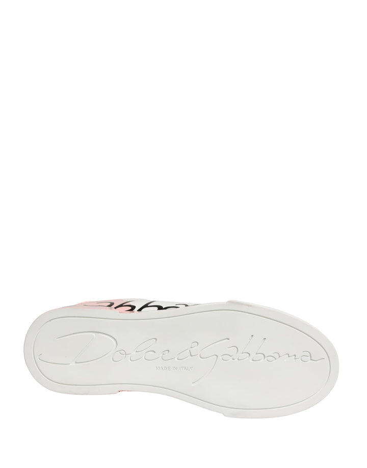 Dolce & Gabbana White Pink Lace Up Low Top Sneakers Shoes