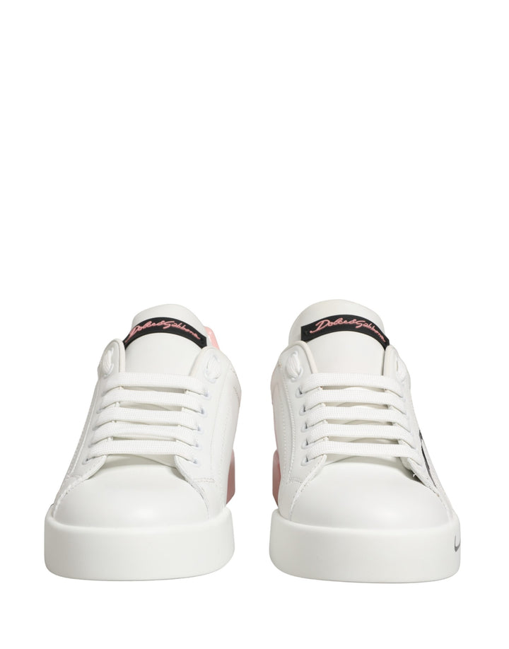 Dolce & Gabbana White Pink Lace Up Low Top Sneakers Shoes