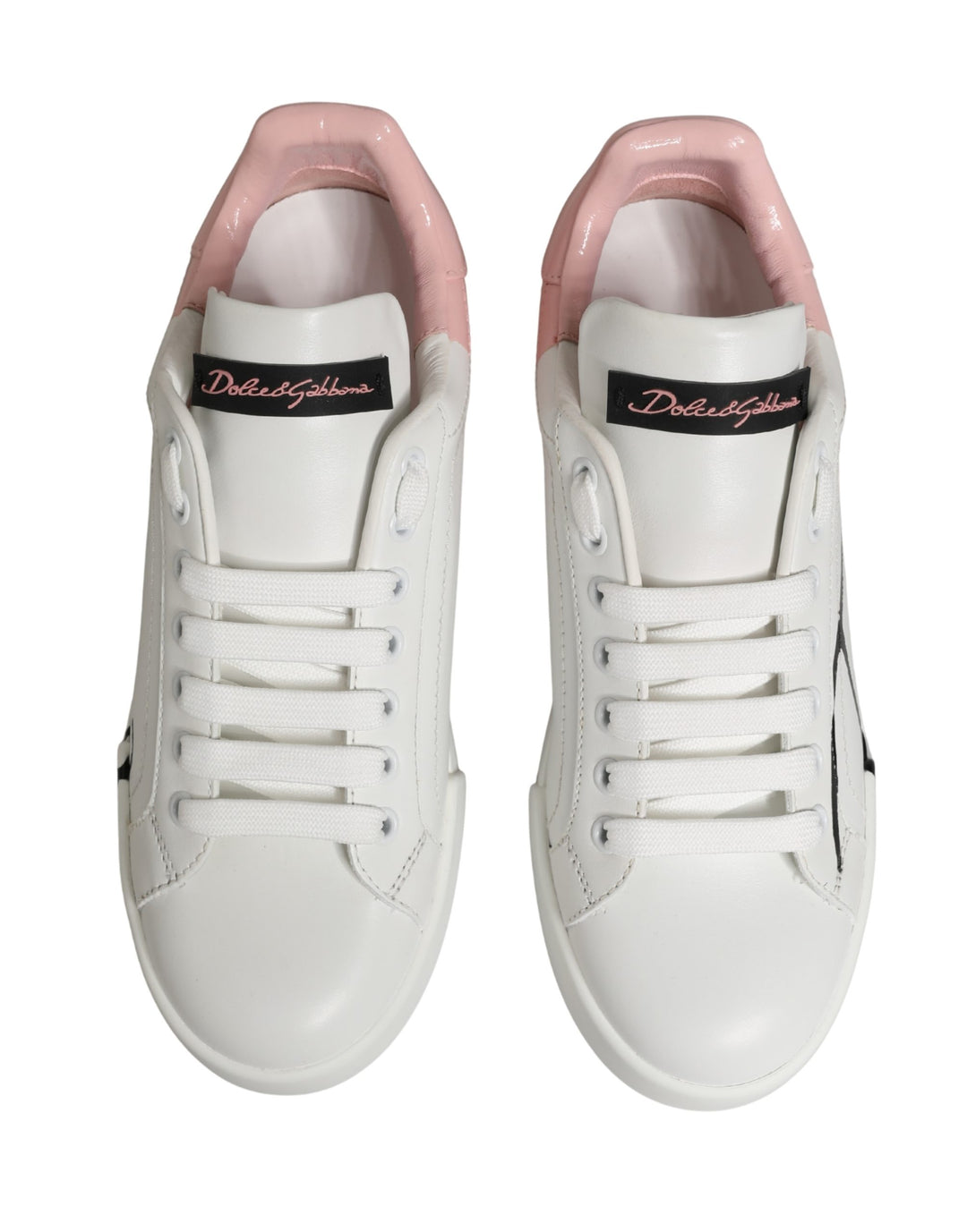 Dolce & Gabbana White Pink Lace Up Low Top Sneakers Shoes