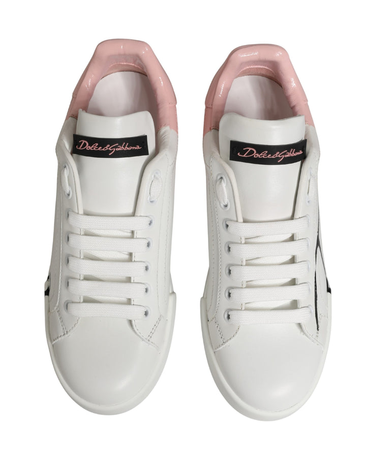 Dolce & Gabbana White Pink Lace Up Low Top Sneakers Shoes