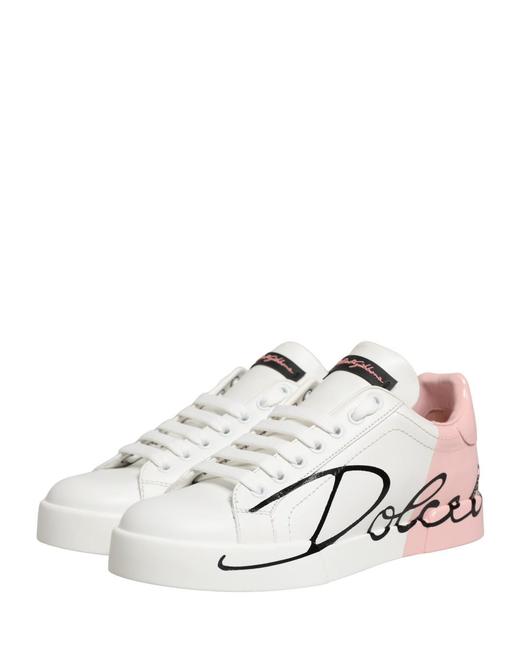 Dolce & Gabbana White Pink Lace Up Low Top Sneakers Shoes