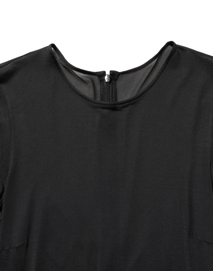Dolce & Gabbana Black Sheer Long Sleeves Sheath Midi Dress