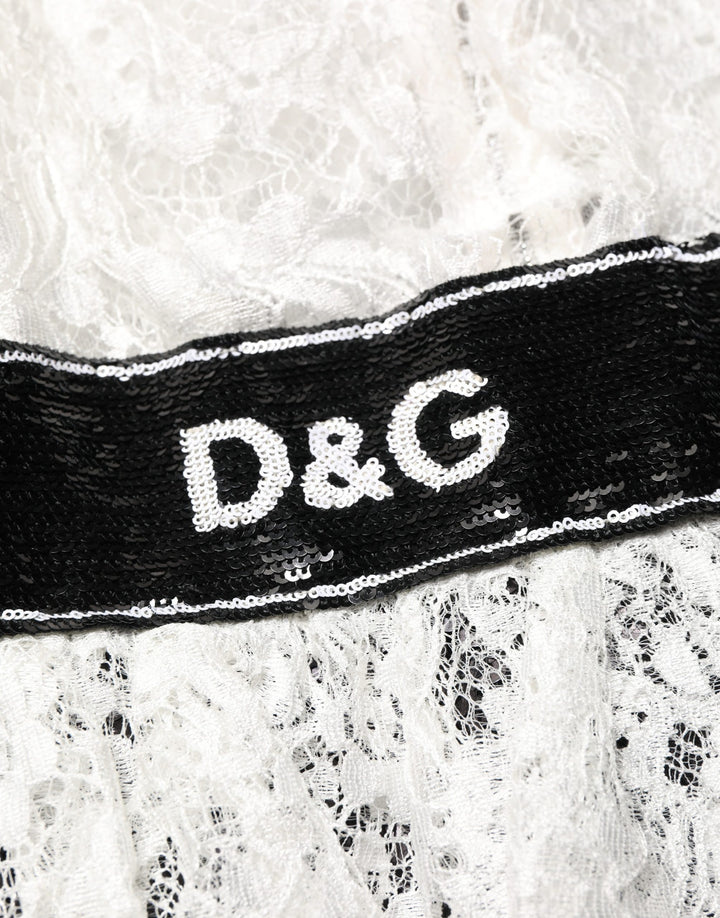 Dolce & Gabbana White Lace Top Embellished Black Skirt Dress
