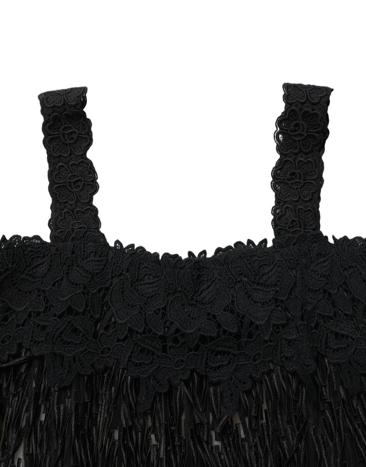 Dolce & Gabbana Black Viscose Fringed Sleeveless Mini Dress