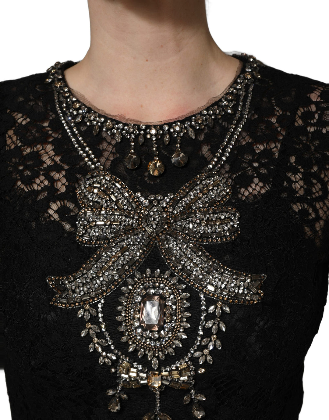 Dolce & Gabbana Black Crystal Embellished Sheath Midi Dress