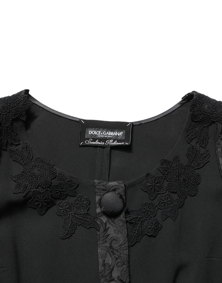 Dolce & Gabbana Black Button Fastening Lace Trimmed Blazer Jacket