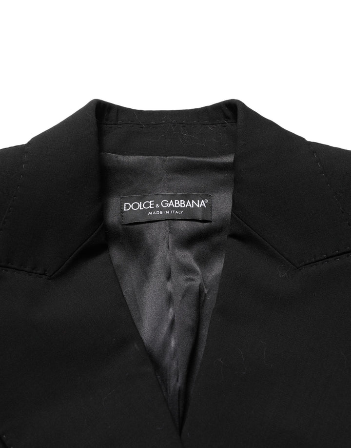 Dolce & Gabbana Black Wool DoubleBreasted Lace Sleeve Jacket