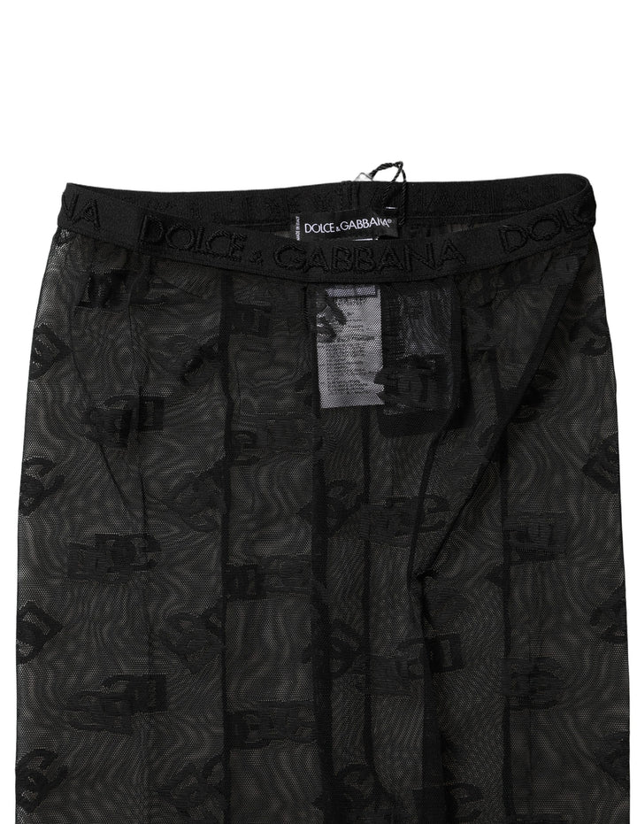 Dolce & Gabbana Black Nylon Logo Pattern Tights Stockings Socks