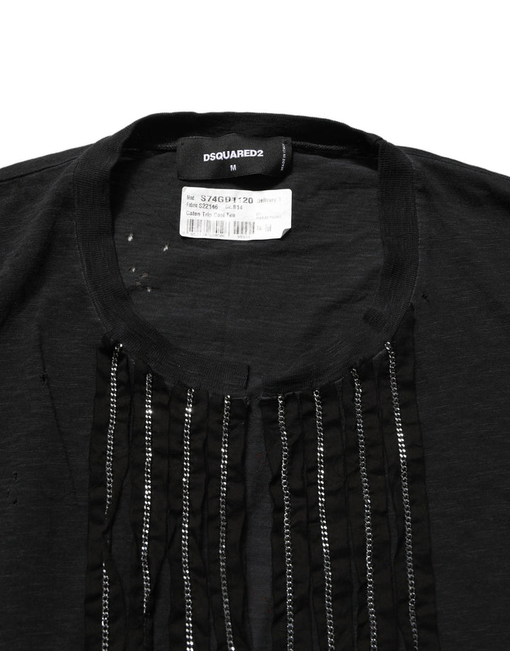 Dsquared² Black Chain Embellished Cotton Short Sleeve T-shirt