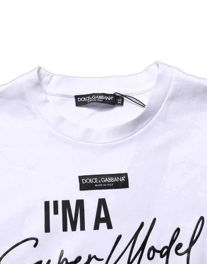 Dolce & Gabbana White I'm A Super Model Fan Print Jersey T-shirt