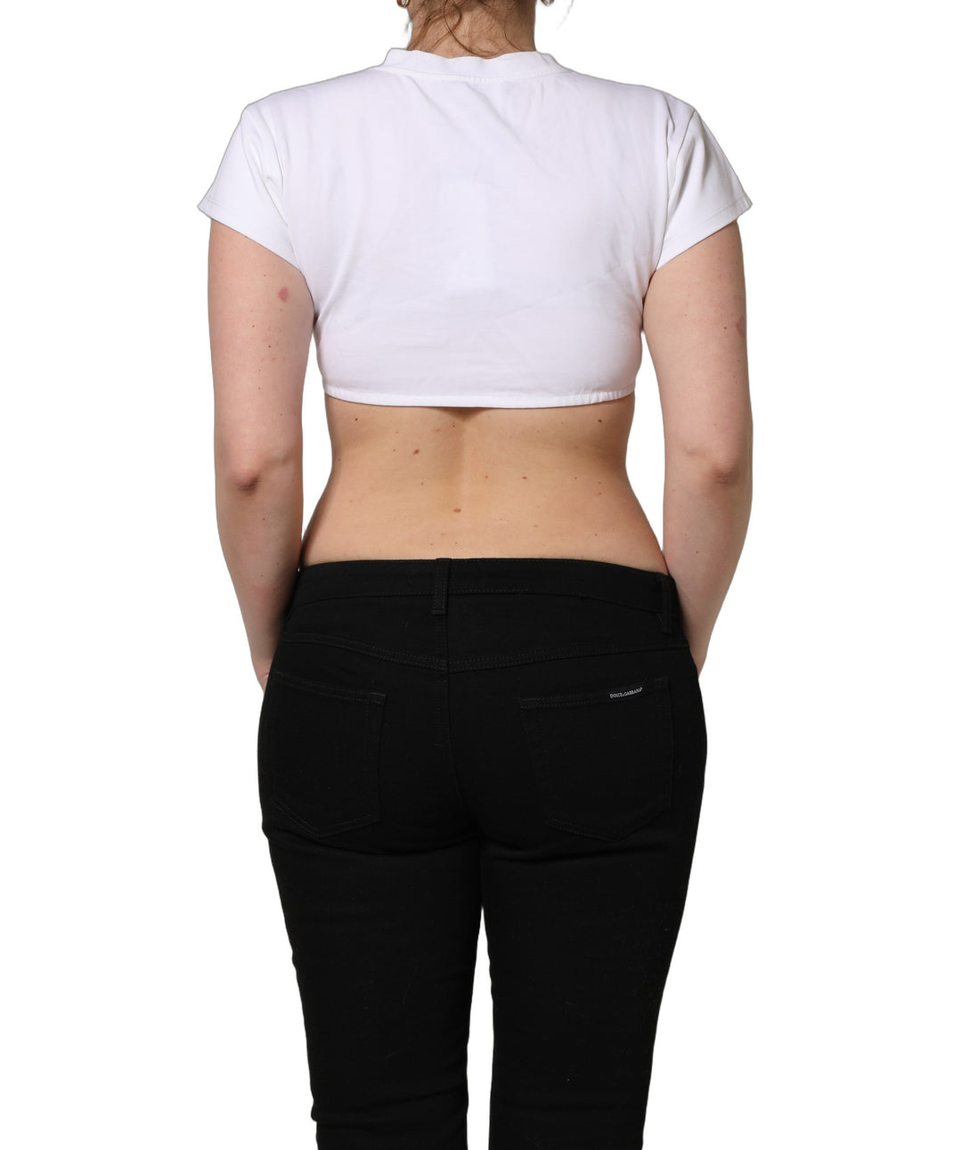 Dolce & Gabbana White Bustier Short Sleeve CrewNeck Cropped Top
