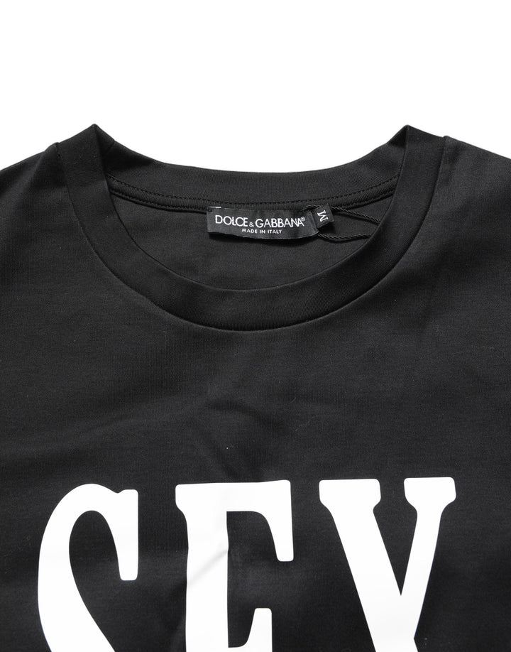 Dolce & Gabbana Black Jersey Graphic Short Sleeve Crew Neck T-shirt