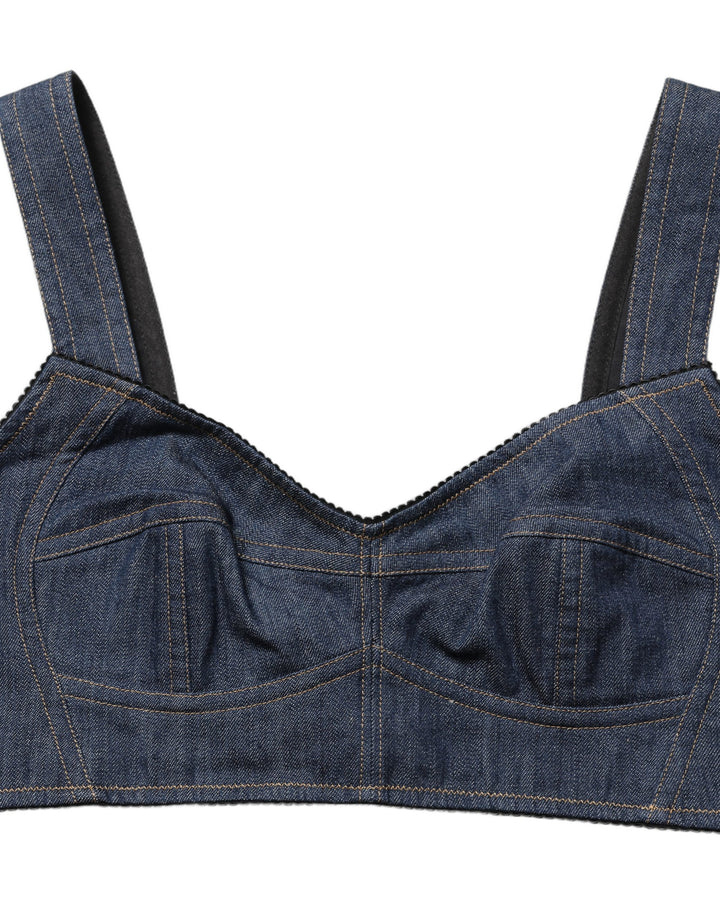 Dolce & Gabbana Black Denim Corset Bralette Cotton Cropped Top