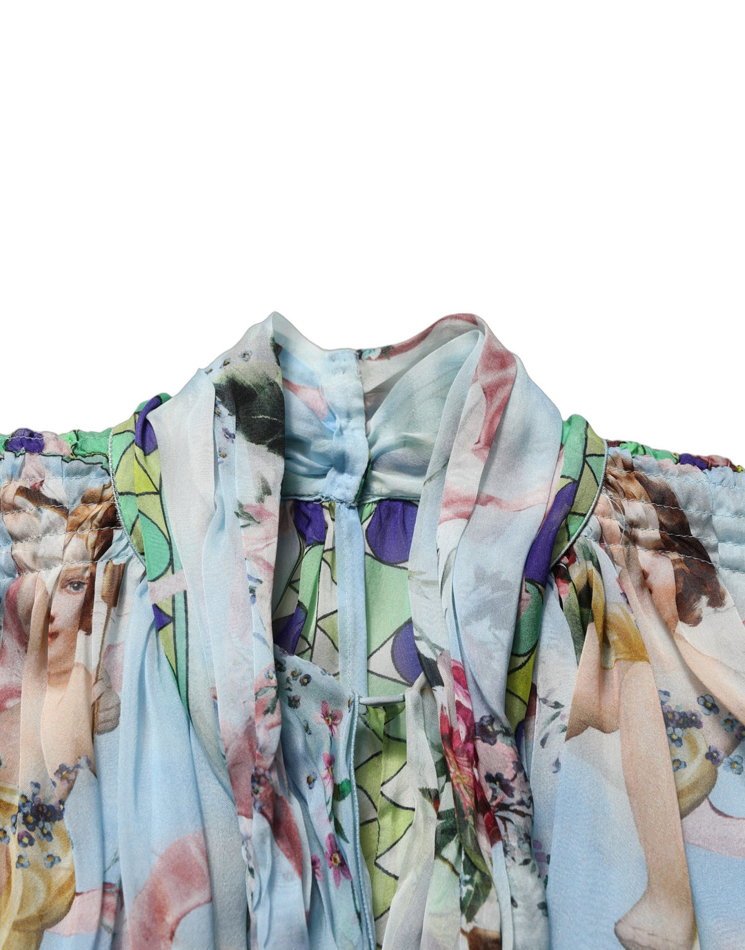 Dolce & Gabbana Light Blue Floral-Print Chiffon Blouse Top