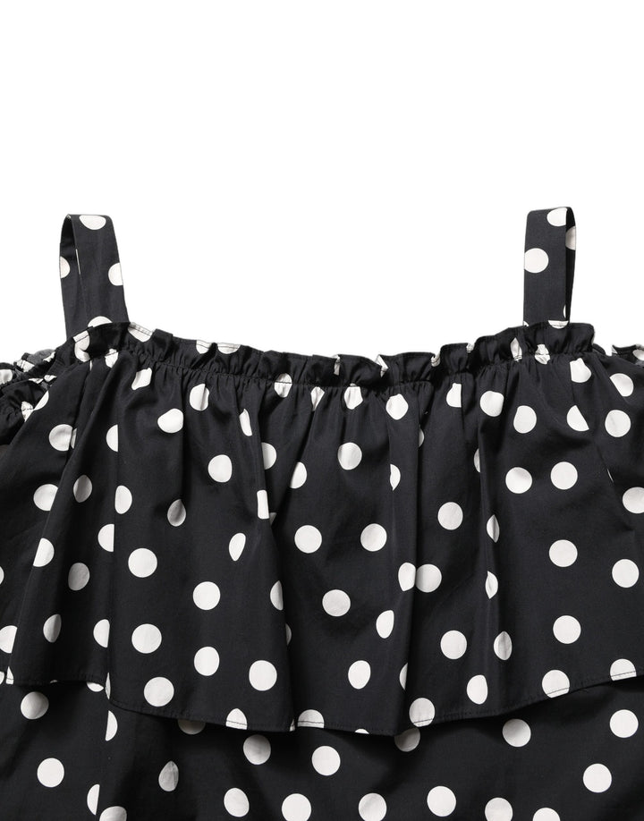 Dolce & Gabbana Black White Polka Dot Off Shoulder Top