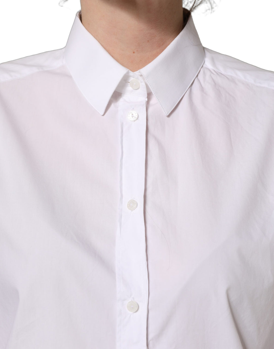 Dolce & Gabbana White Cotton Long Sleeve Button-Up Shirt Top