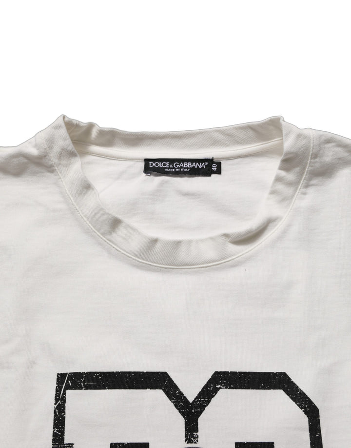 Dolce & Gabbana White Cotton DG Logo Print Cropped Jersey Top