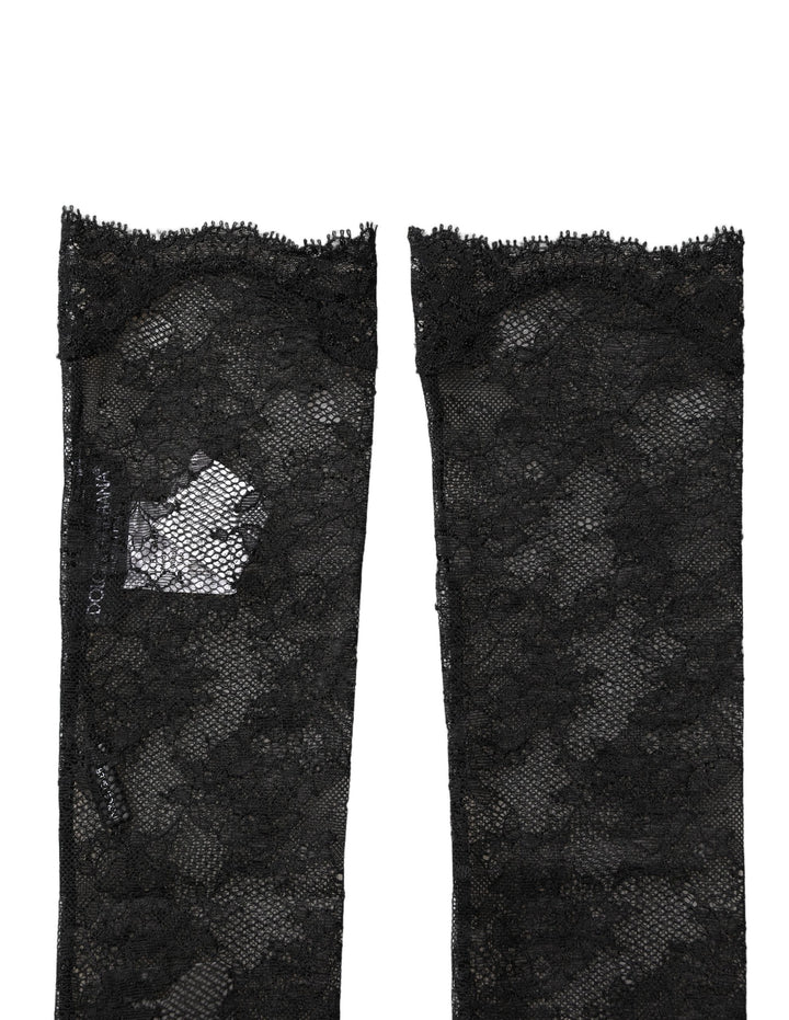 Dolce & Gabbana Black Floral Lace Nylon Stretch Knee Socks