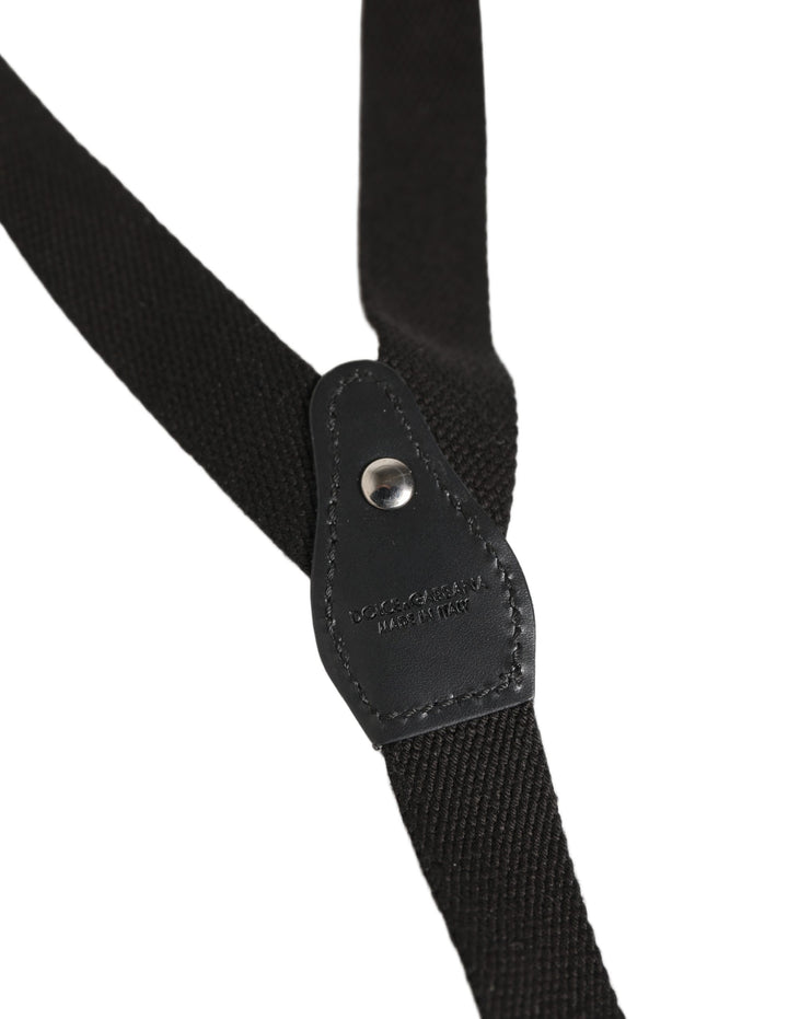 Dolce & Gabbana Black Cotton Leather Elastic Y-back Metal Clips Suspender