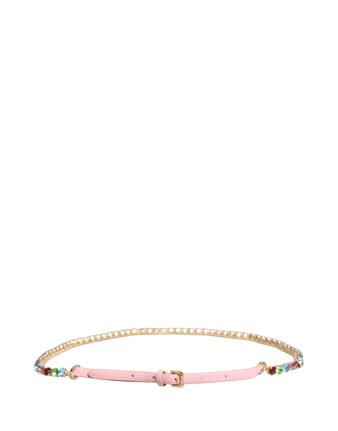Dolce & Gabbana Pink Leather Crystal Chain Embellished Belt