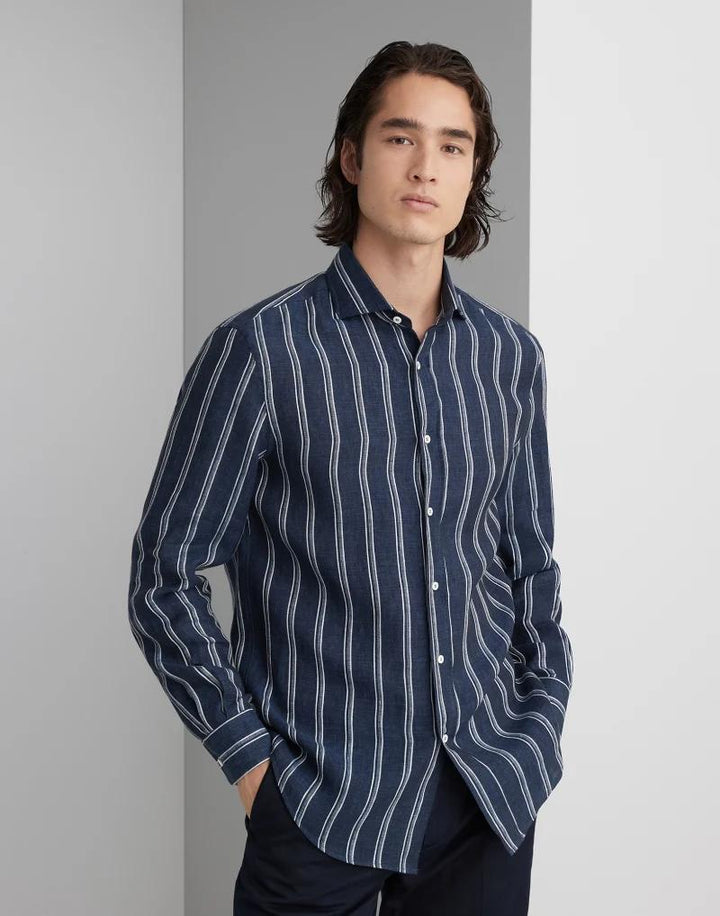 Brunello Cucinelli Bicolor Linen Pattern Shirt