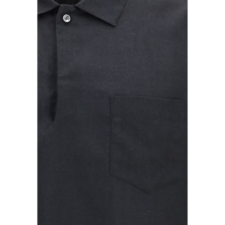 Deperlu Black Linen Dress Shirt
