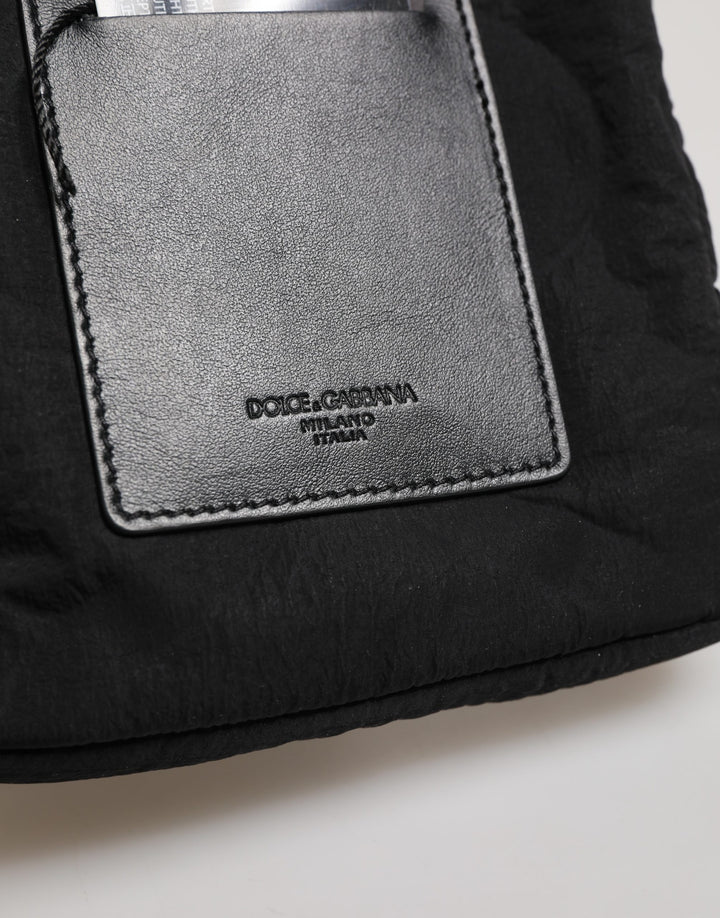Dolce & Gabbana Black Nylon Rubberized Logo Print Crossbody Borse Bag