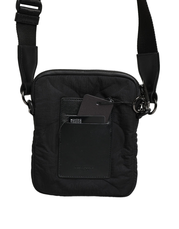 Dolce & Gabbana Black Nylon Rubberized Logo Print Crossbody Borse Bag
