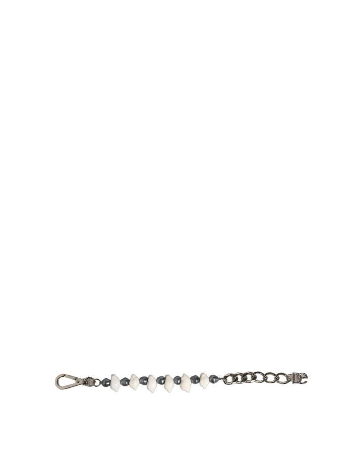 Dolce & Gabbana Silver Tone Brass Beaded Shell DG Logo Pendant Bracelet