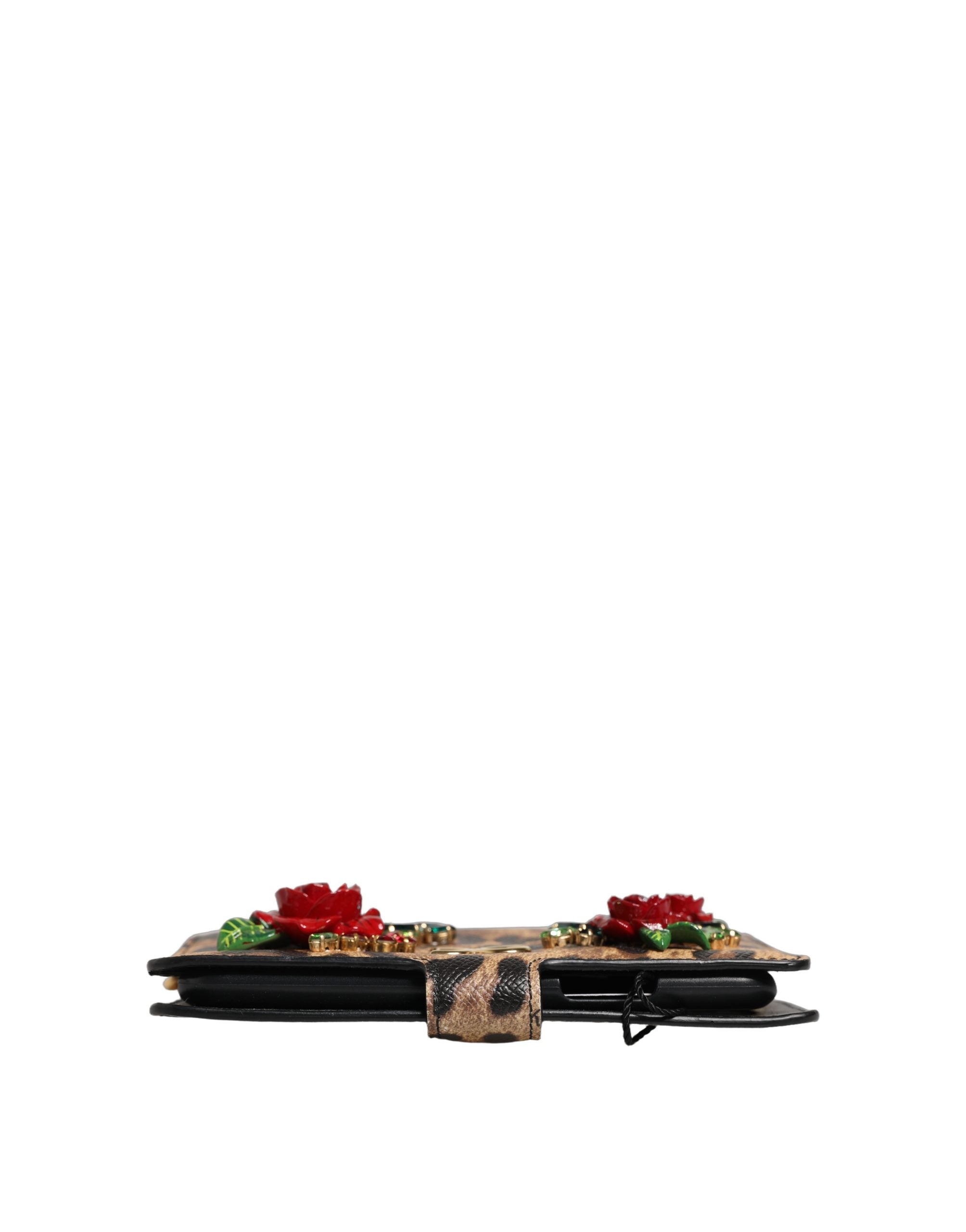Dolce & Gabbana Flip Cover Brown Leopard Crystal iPhone X - XS