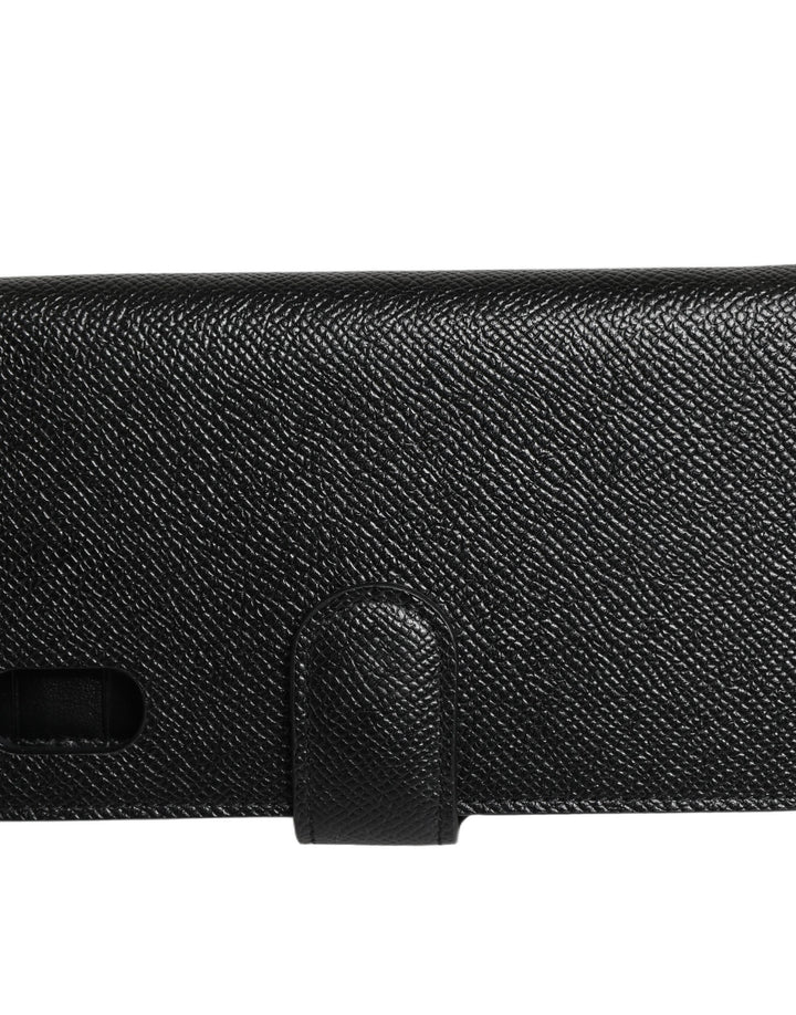 Dolce & Gabbana Case Flip Cover Black Calf Leather iPhone X - XS Phone