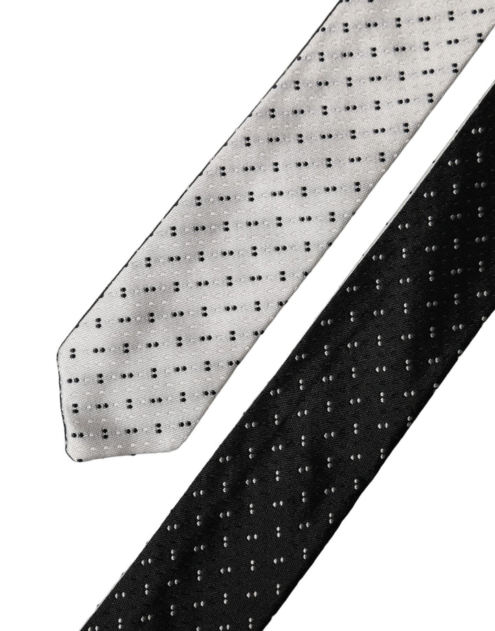 Dolce & Gabbana White Black Patterned Silk Adjustable Men Necktie Tie