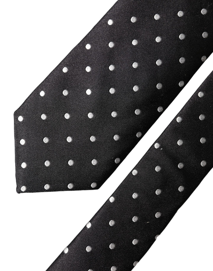 Dolce & Gabbana Black White Polka Dots Silk Adjustable Men Necktie Tie
