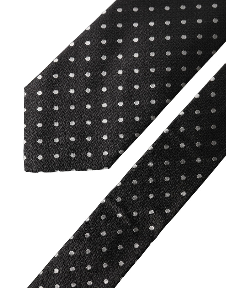 Dolce & Gabbana Black White Polka Dots Silk Adjustable Men Necktie Tie